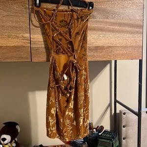 LUCY IN THE SKY Orange and Gold Velvet mini dress